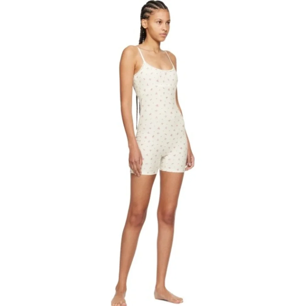 SKIMS Soft Lounge Lace Onesie Ditzy Rose Ribbed Romper White Floral L - Picture 6 of 8